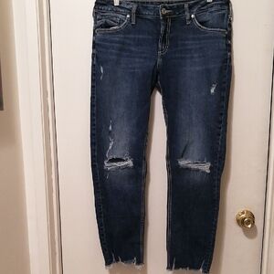 Silver Jeans Dark Blue Distressed Skinny Jeans